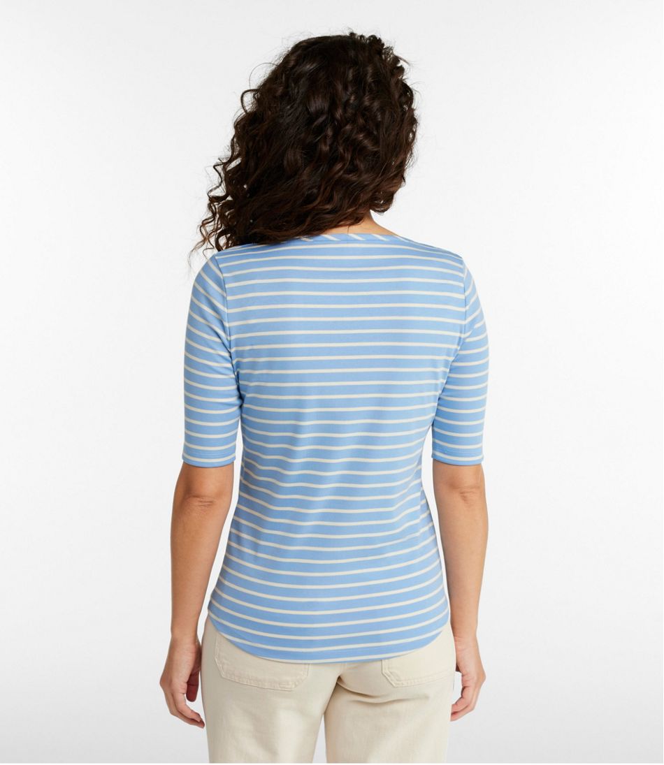 Women's Pima Cotton Tee, Elbow-Sleeve Boatneck Stripe | L.L.Bean Value