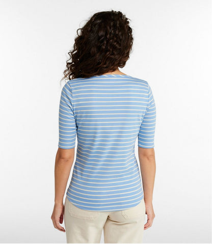 Women's Pima Cotton Tee, Elbow-Sleeve Boatneck Stripe | L.L.Bean Value