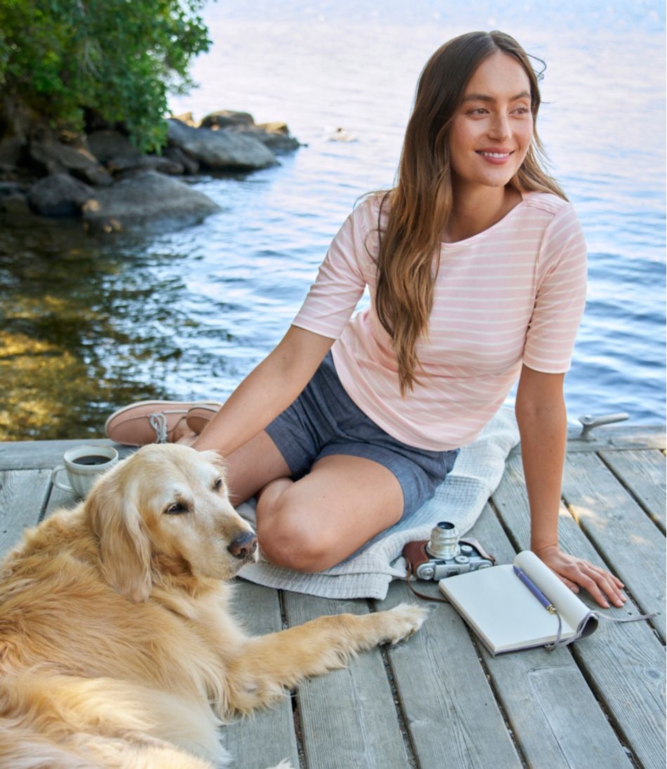Women's Pima Cotton Tee, Elbow-Sleeve Boatneck Stripe | L.L.Bean Value