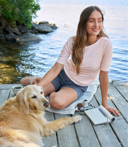Women's Pima Cotton Tee, Elbow-Sleeve Boatneck Stripe | L.L.Bean Value