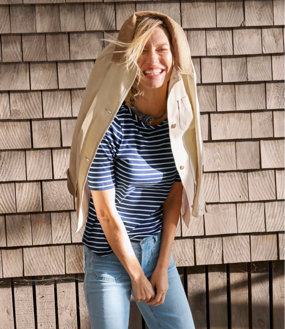 Women's Pima Cotton Tee, Elbow-Sleeve Boatneck Stripe | L.L.Bean Value