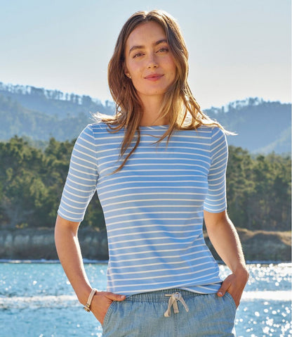 Women's Pima Cotton Tee, Elbow-Sleeve Boatneck Stripe | L.L.Bean Value