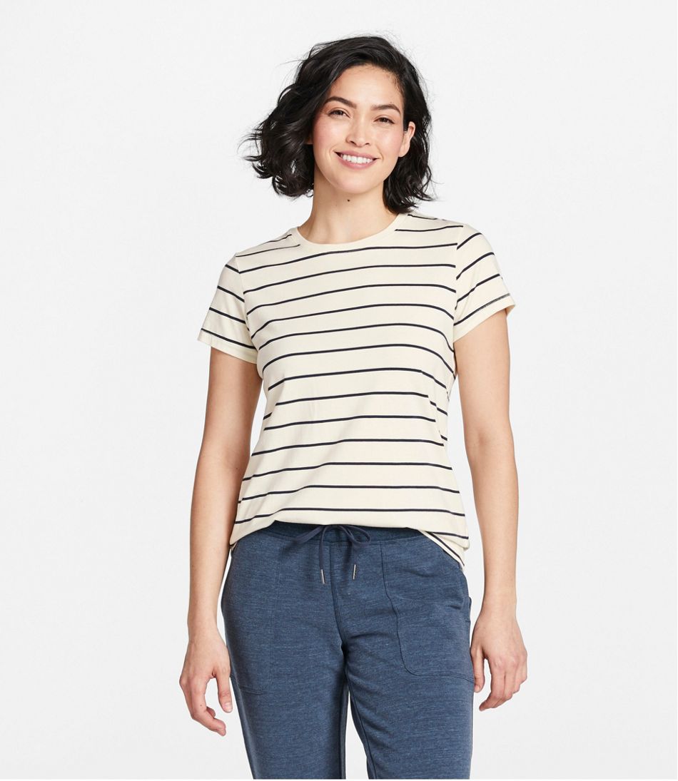 Women's Soft Stretch Supima-Blend Tee, Crewneck Short-Sleeve Striped | L.L.Bean Trending