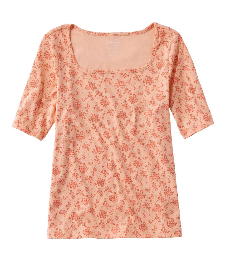 Women's Pima Cotton Tee, Soft Squareneck Elbow-Sleeve | L.L.Bean Featured