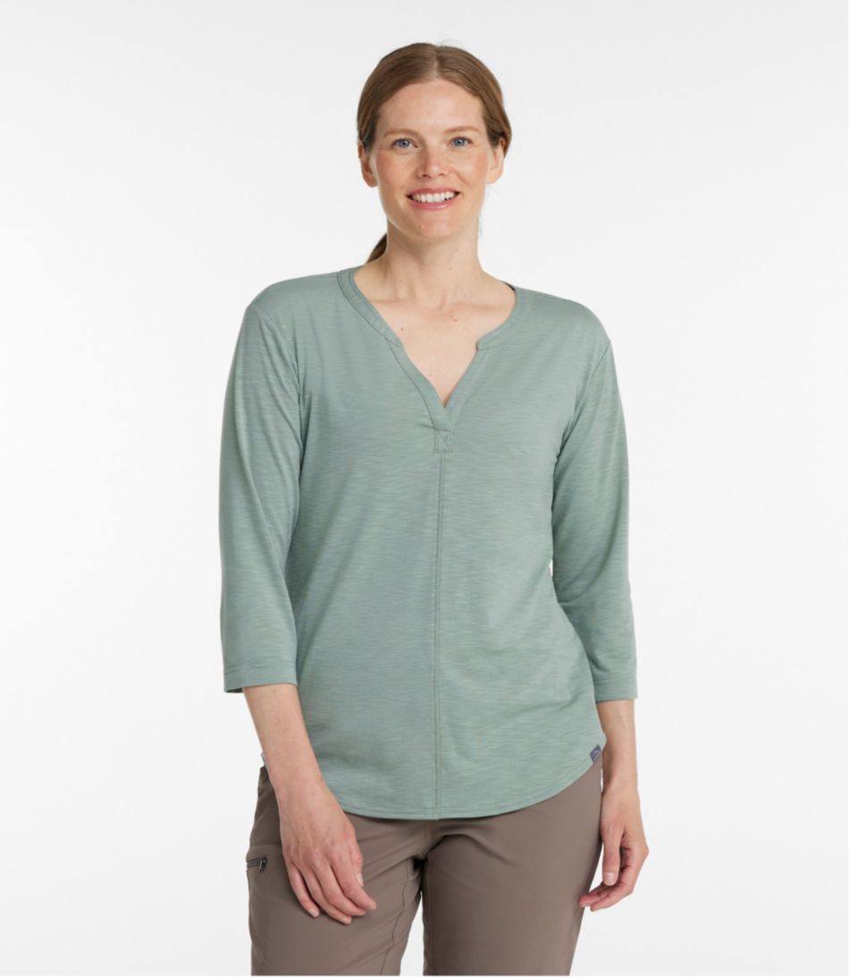 Women's Streamside Tee, Three-Quarter-Sleeve Splitneck | L.L.Bean Essential