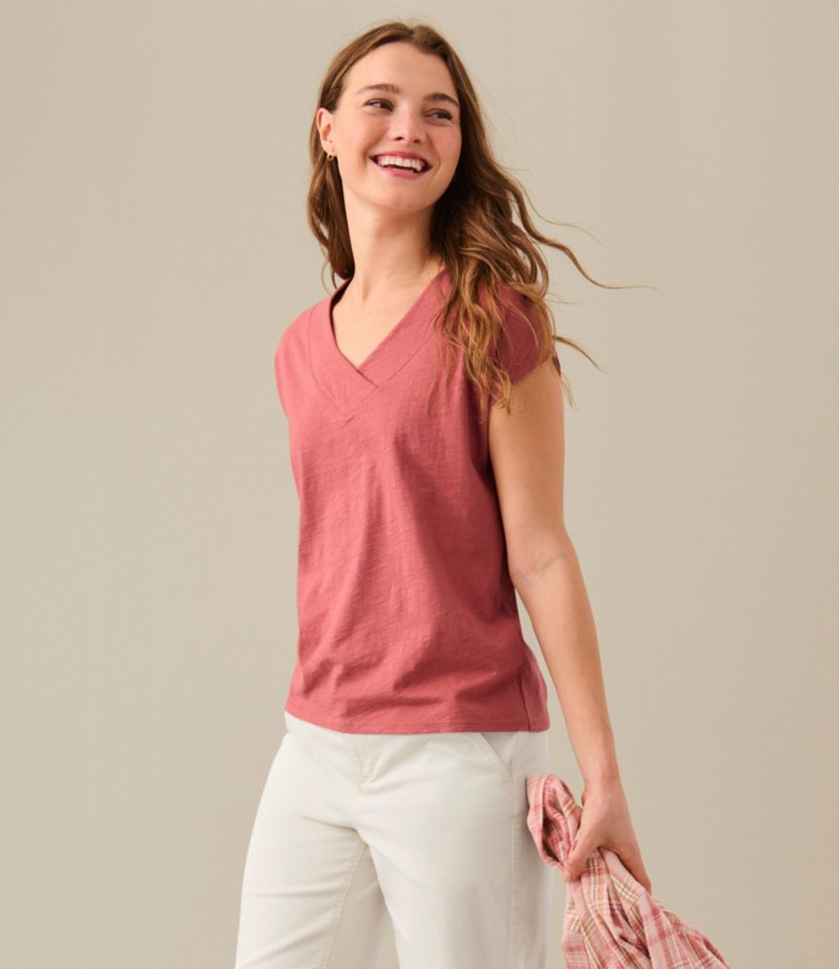 Women's Organic Cotton Tee, V-Neck Cap-Sleeve | L.L.Bean Everyday