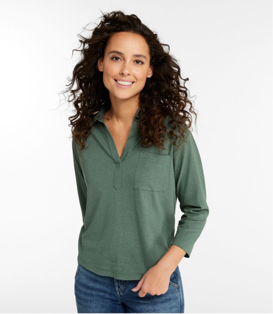 Women's Linen/Cotton Tee, Three-Quarter-Sleeve Splitneck Polo | L.L.Bean Latest