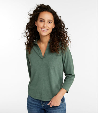 Women's Linen/Cotton Tee, Three-Quarter-Sleeve Splitneck Polo | L.L.Bean Latest