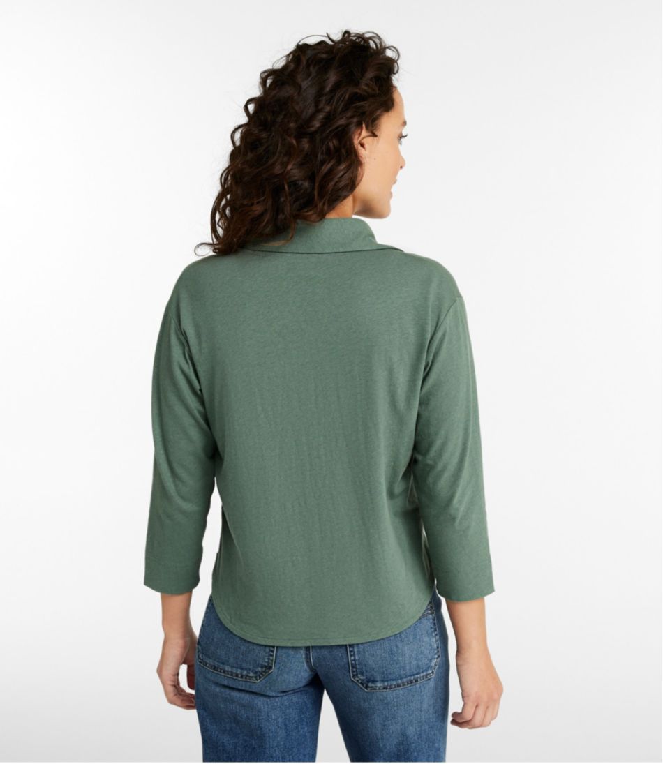 Women's Linen/Cotton Tee, Three-Quarter-Sleeve Splitneck Polo | L.L.Bean Latest