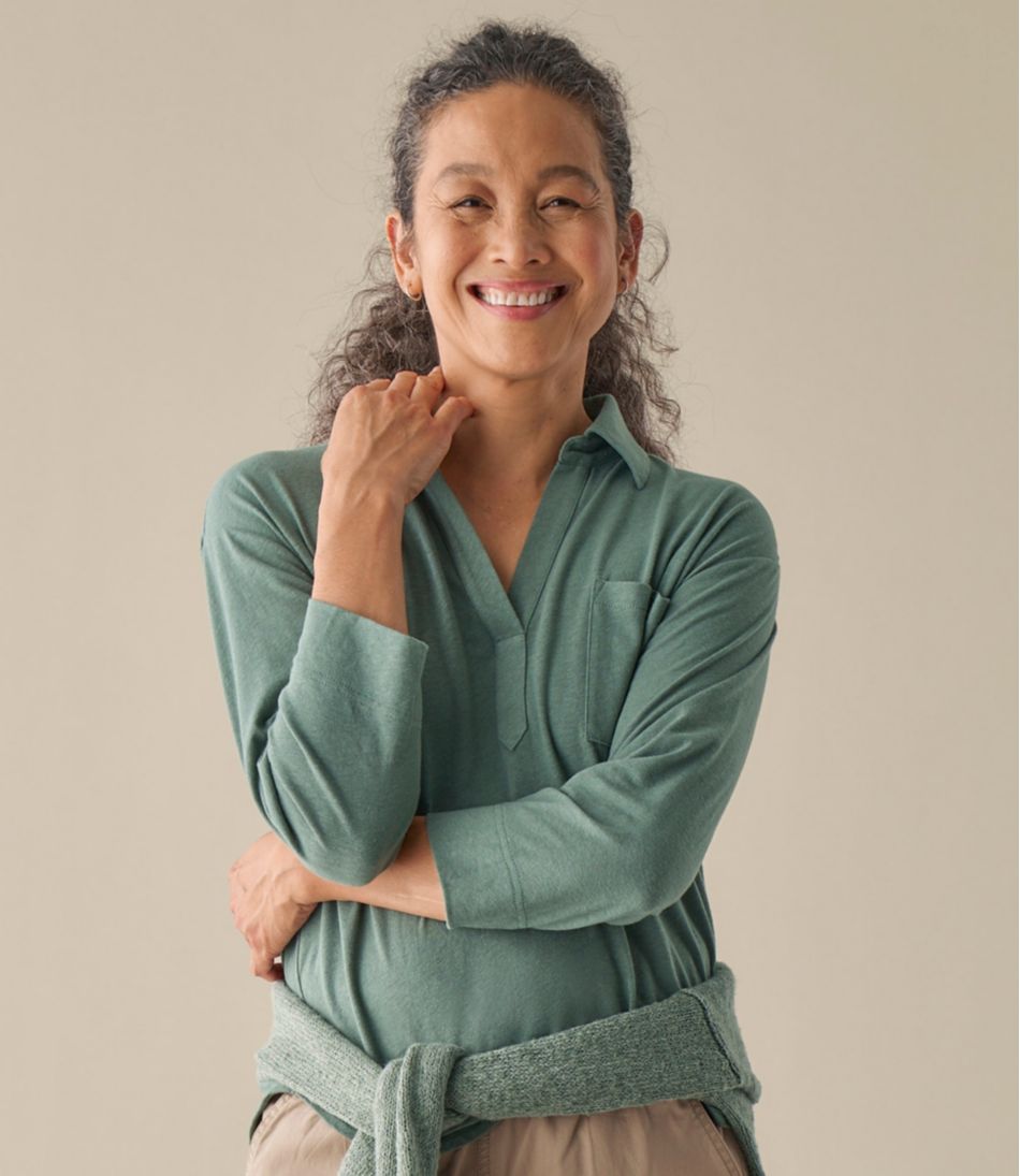 Women's Linen/Cotton Tee, Three-Quarter-Sleeve Splitneck Polo | L.L.Bean Latest