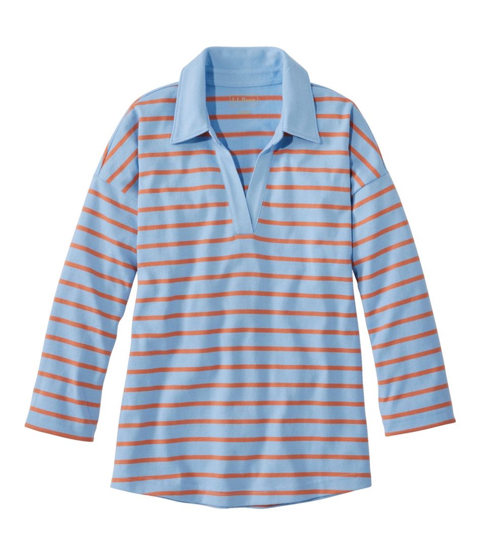 Women's Heritage Mariner Top, Splitneck Polo Three-Quarter-Sleeve Stripe | L.L.Bean Featured