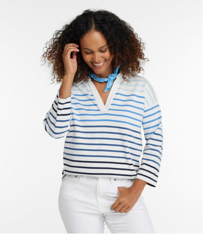 Women's Heritage Mariner Top, Splitneck Polo Three-Quarter-Sleeve Stripe | L.L.Bean Featured