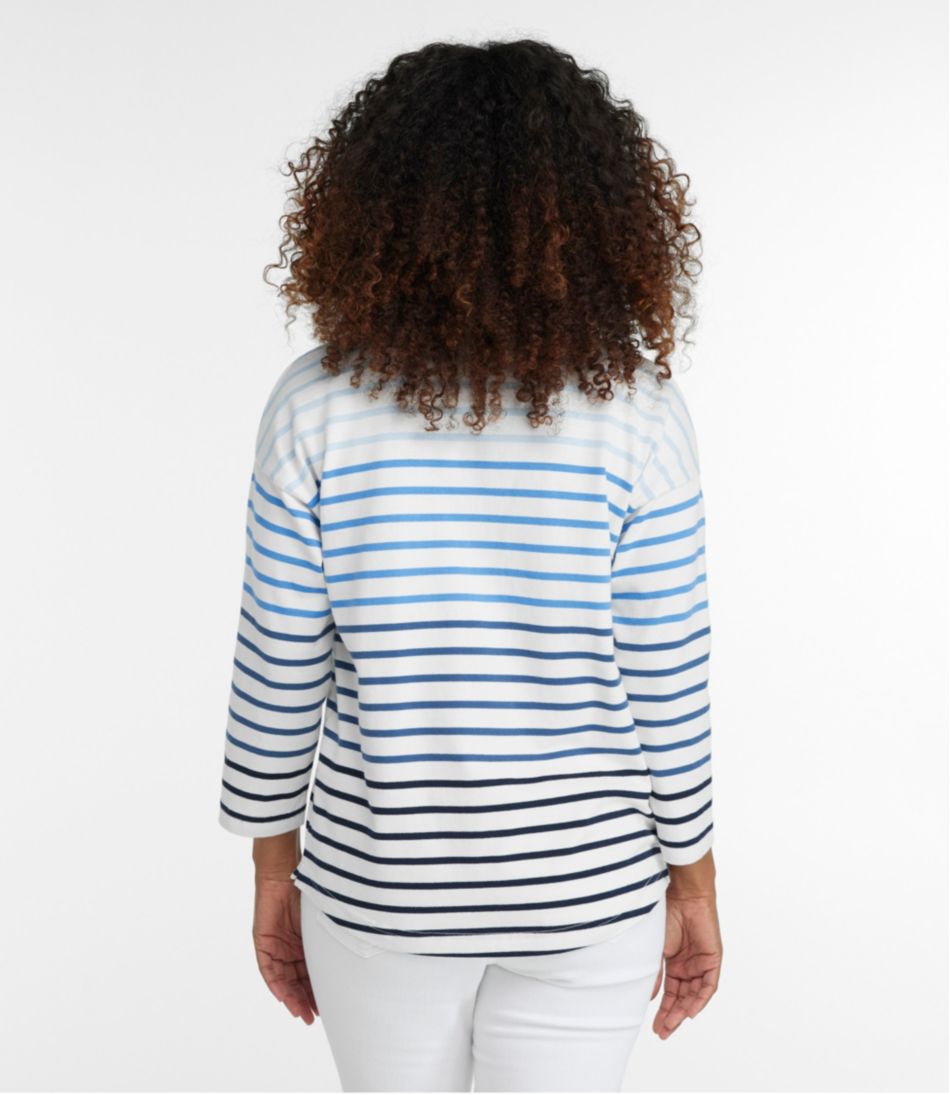 Women's Heritage Mariner Top, Splitneck Polo Three-Quarter-Sleeve Stripe | L.L.Bean Featured
