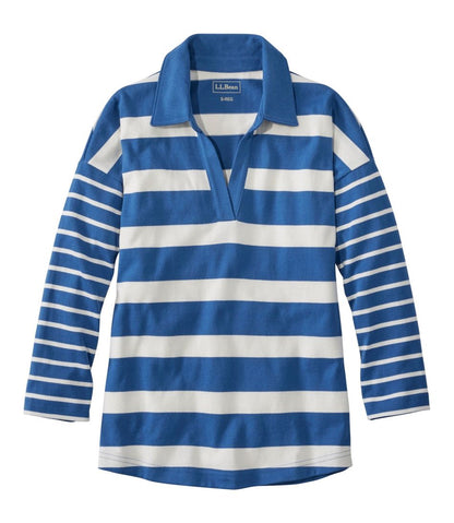 Women's Heritage Mariner Top, Splitneck Polo Three-Quarter-Sleeve, Block Stripe | L.L.Bean Popular