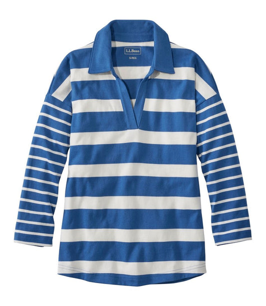 Women's Heritage Mariner Top, Splitneck Polo Three-Quarter-Sleeve, Block Stripe | L.L.Bean Popular