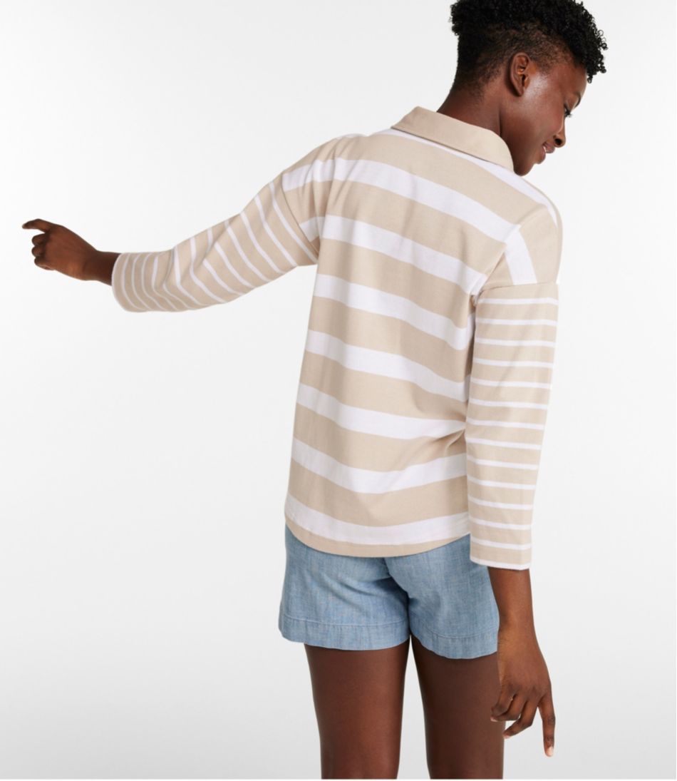 Women's Heritage Mariner Top, Splitneck Polo Three-Quarter-Sleeve, Block Stripe | L.L.Bean Popular