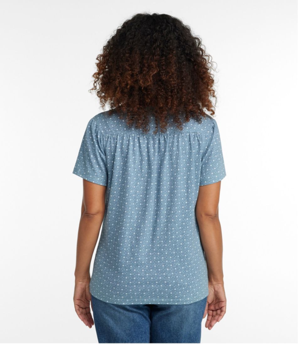 Women's Organic Cotton Tee, Smocked Notch-Neck Short-Sleeve Print | L.L.Bean Signature