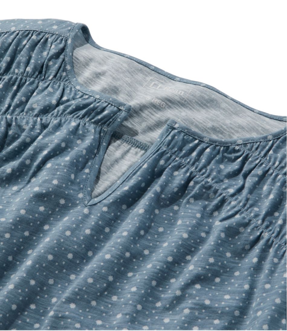 Women's Organic Cotton Tee, Smocked Notch-Neck Short-Sleeve Print | L.L.Bean Signature