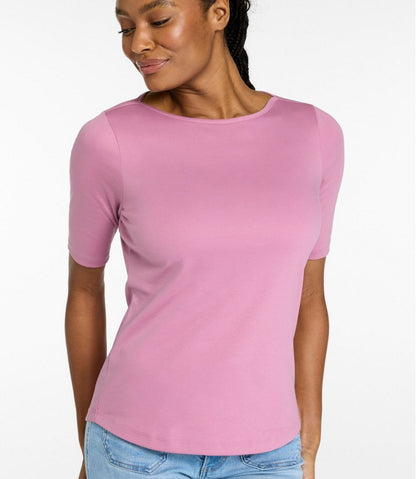 Women's Pima Cotton Tee, Elbow-Sleeve Boatneck | L.L.Bean Value