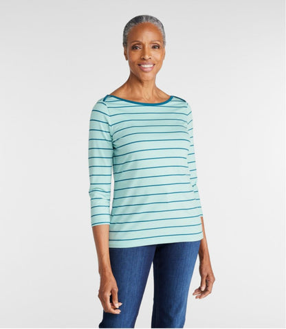 Women's Soft Stretch Supima-Blend Tee, Three-Quarter-Sleeve Boatneck Stripe | L.L.Bean Trending