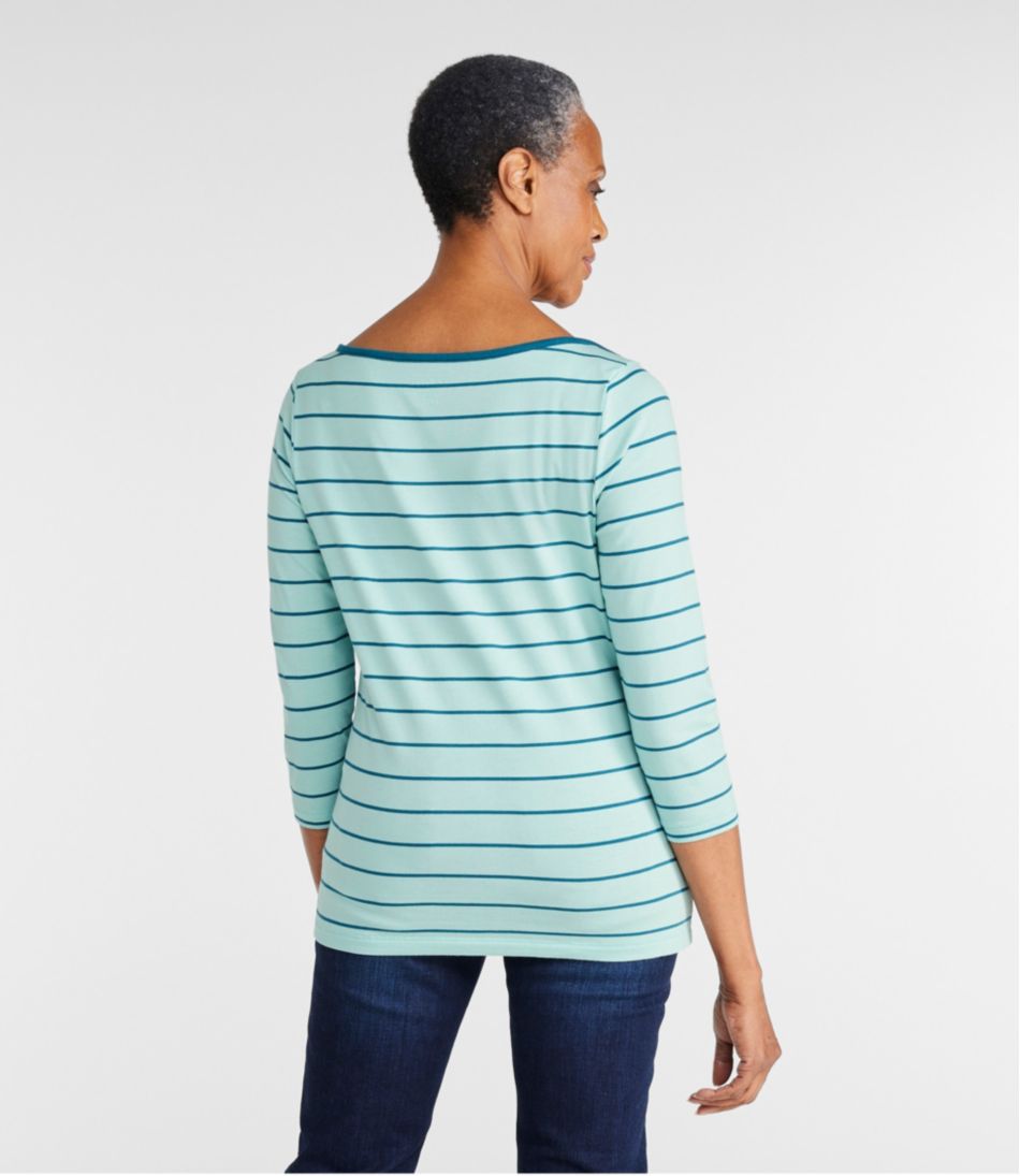Women's Soft Stretch Supima-Blend Tee, Three-Quarter-Sleeve Boatneck Stripe | L.L.Bean Trending