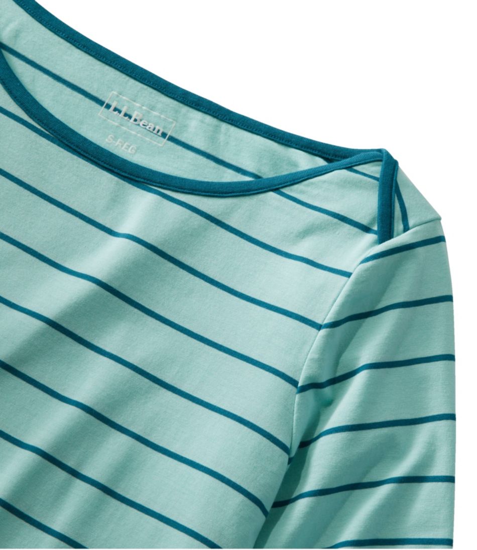 Women's Soft Stretch Supima-Blend Tee, Three-Quarter-Sleeve Boatneck Stripe | L.L.Bean Trending