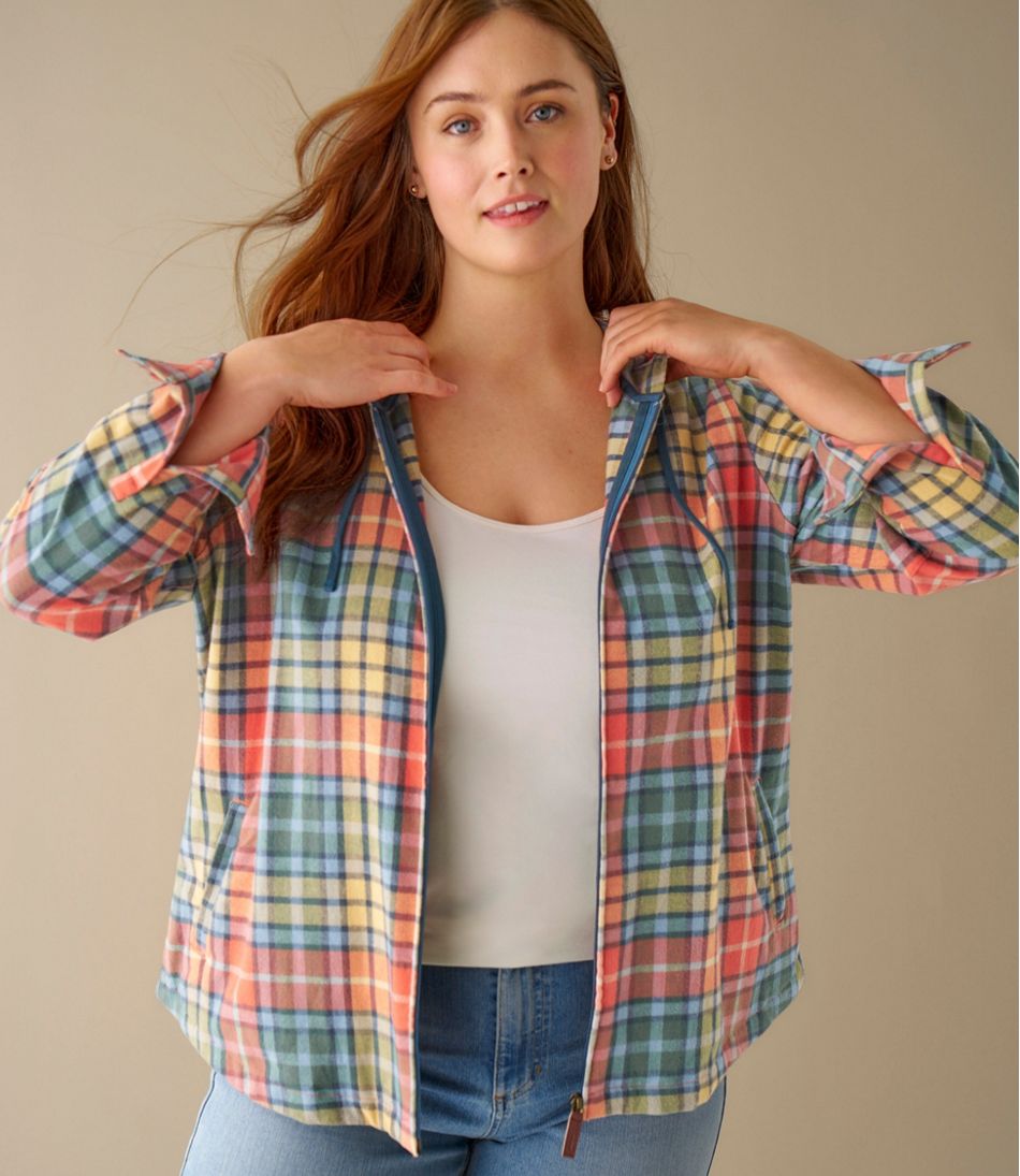 Women's Scotch Plaid Flannel Shirt, Relaxed Zip Hoodie | L.L.Bean Essential
