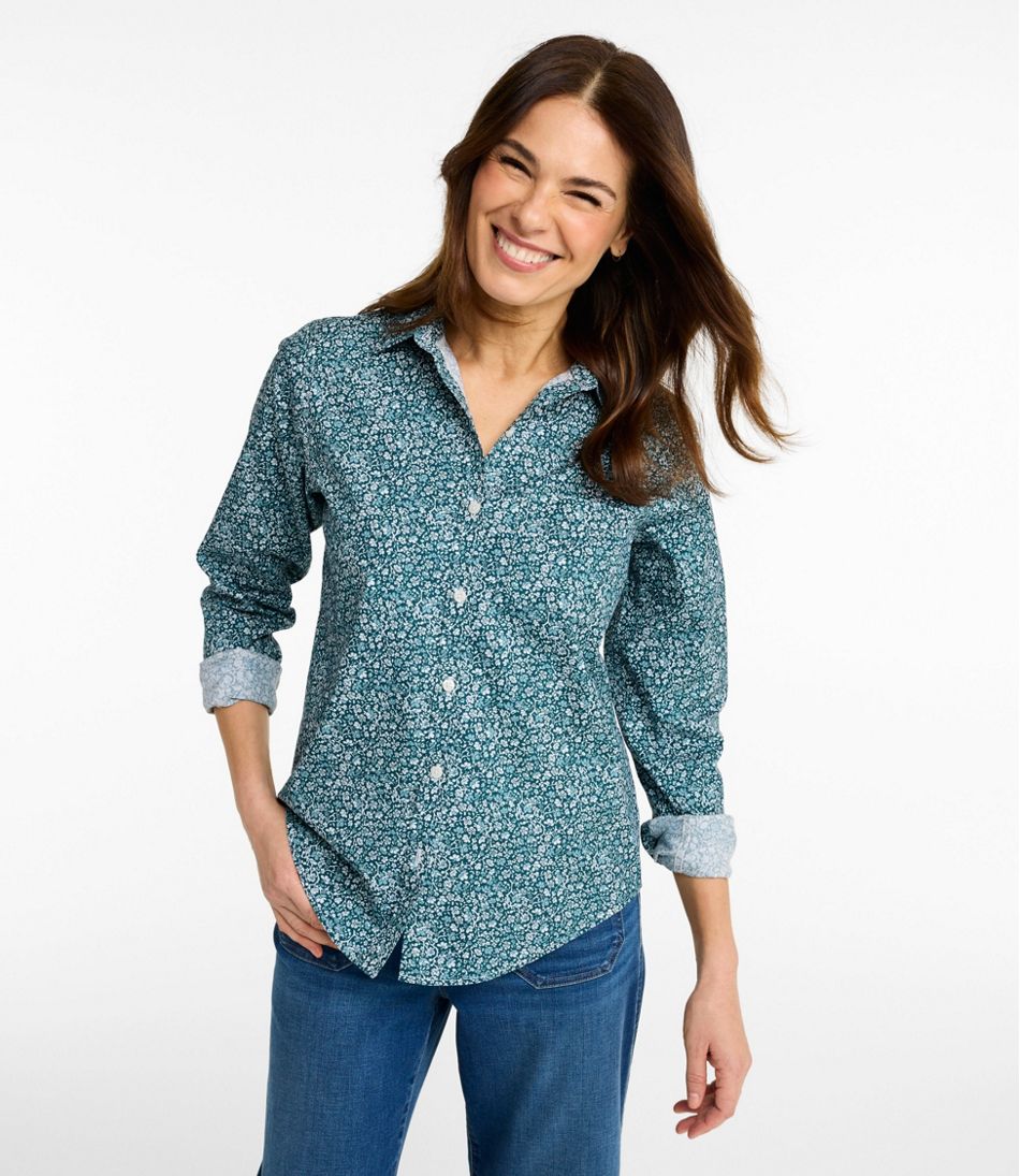Women's Wrinkle-Free Pinpoint Oxford Shirt, Relaxed Fit Long-Sleeve Print | L.L.Bean Popular