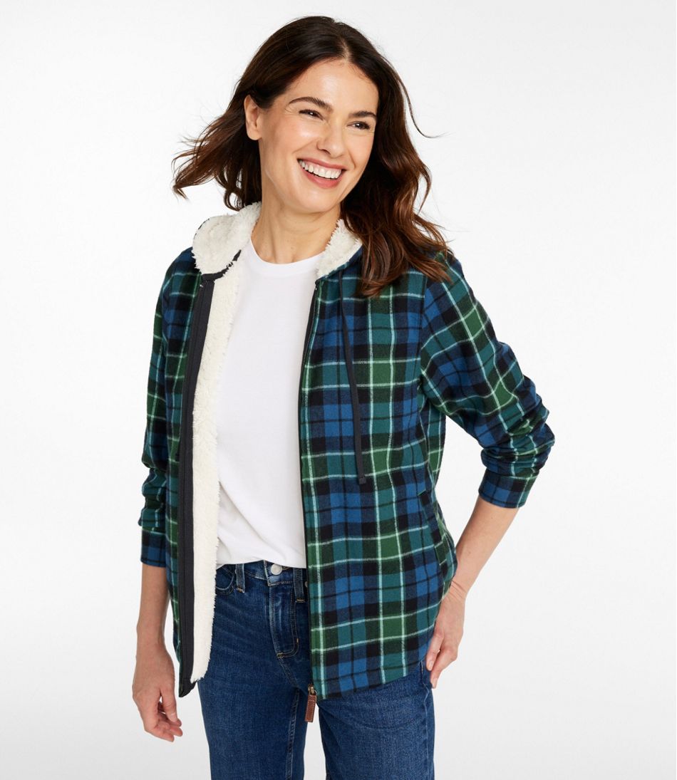 Women's Scotch Plaid Flannel Shirt, Sherpa-Lined Zip Hoodie | L.L.Bean Best Seller