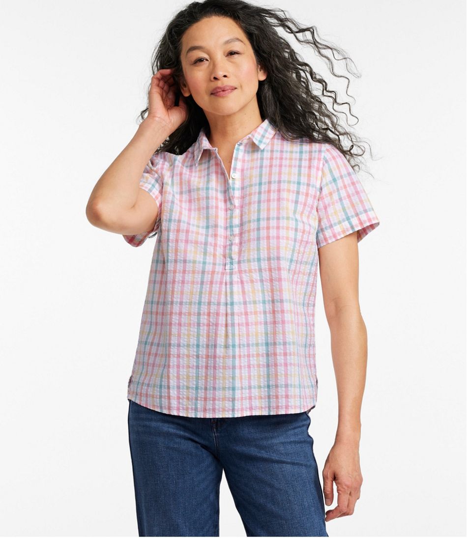 Women's Vacationland Seersucker Shirt, Short-Sleeve Popover Plaid | L.L.Bean Exclusive