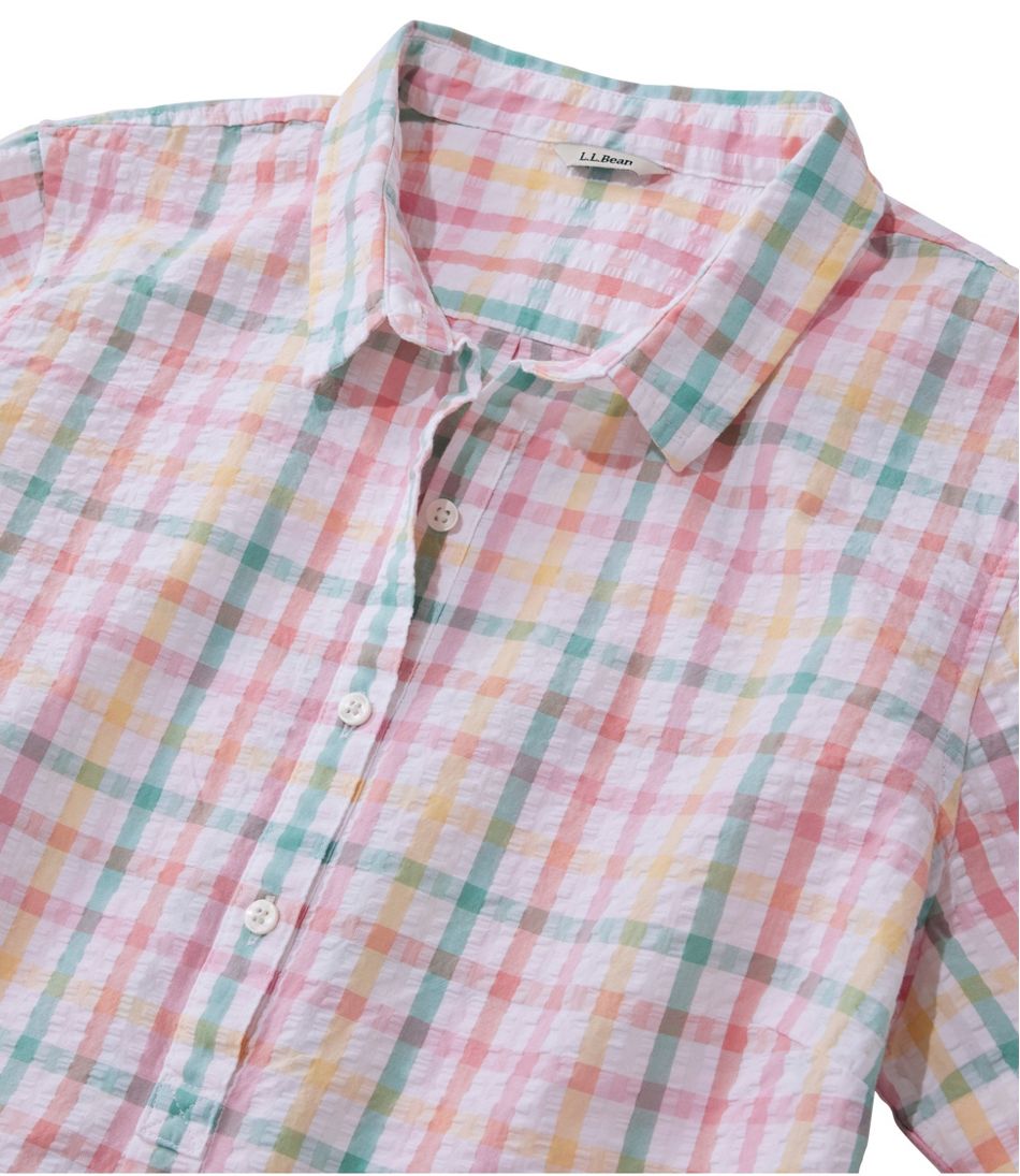 Women's Vacationland Seersucker Shirt, Short-Sleeve Popover Plaid | L.L.Bean Exclusive