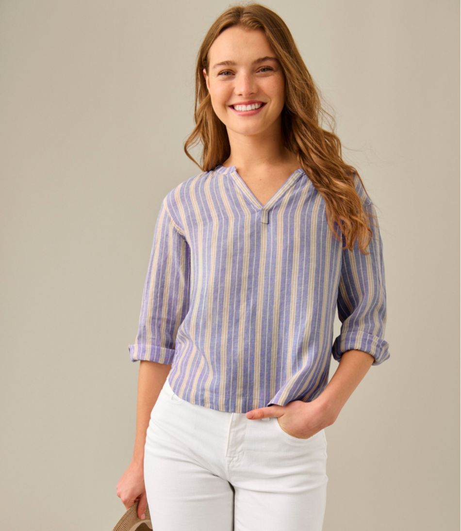 Women's Premium Washable Linen Shirt, Splitneck Stripe | L.L.Bean Great Value
