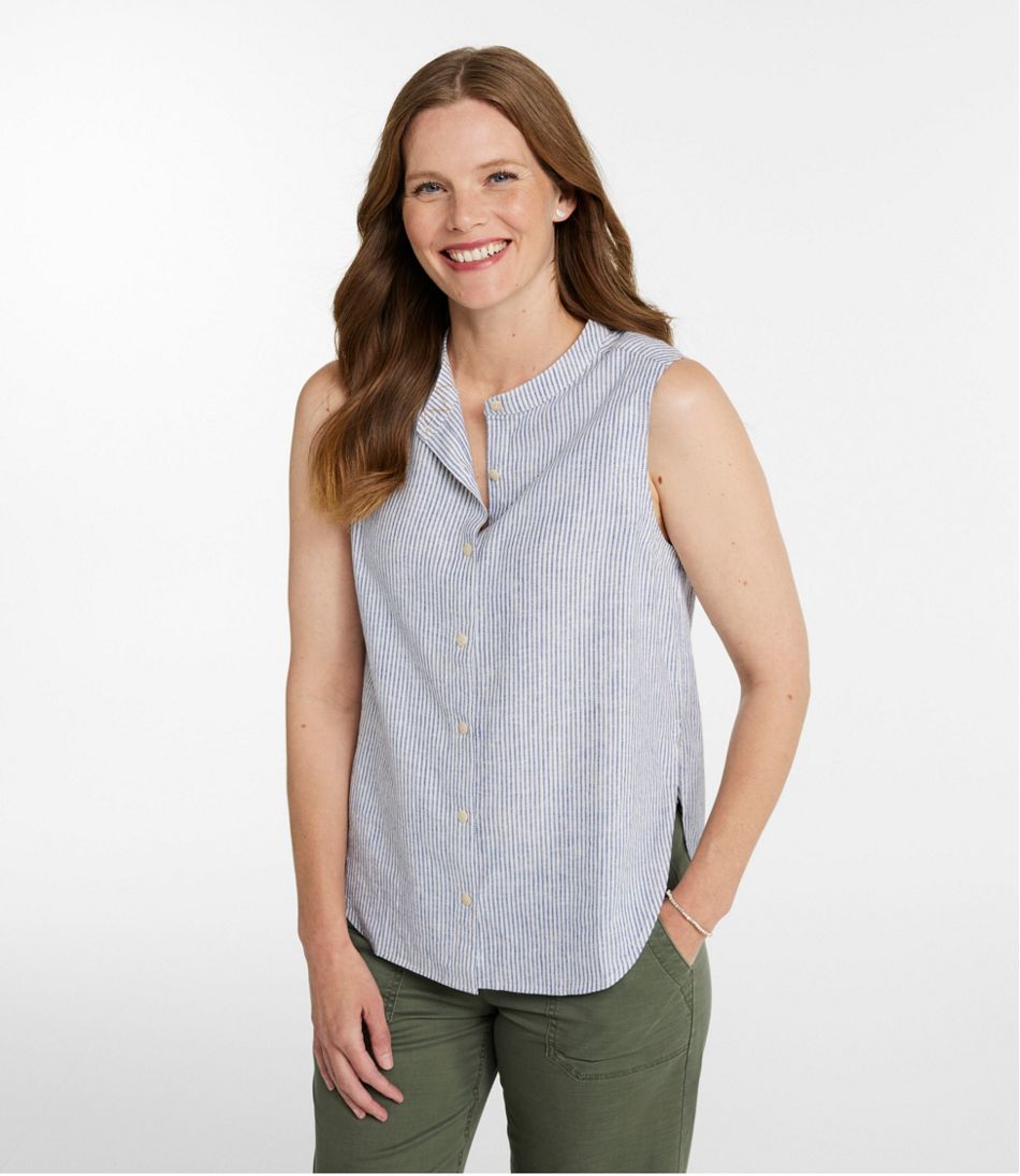 Women's Signature Linen-Blend Button-Front Shirt, Sleeveless | L.L.Bean Recommended