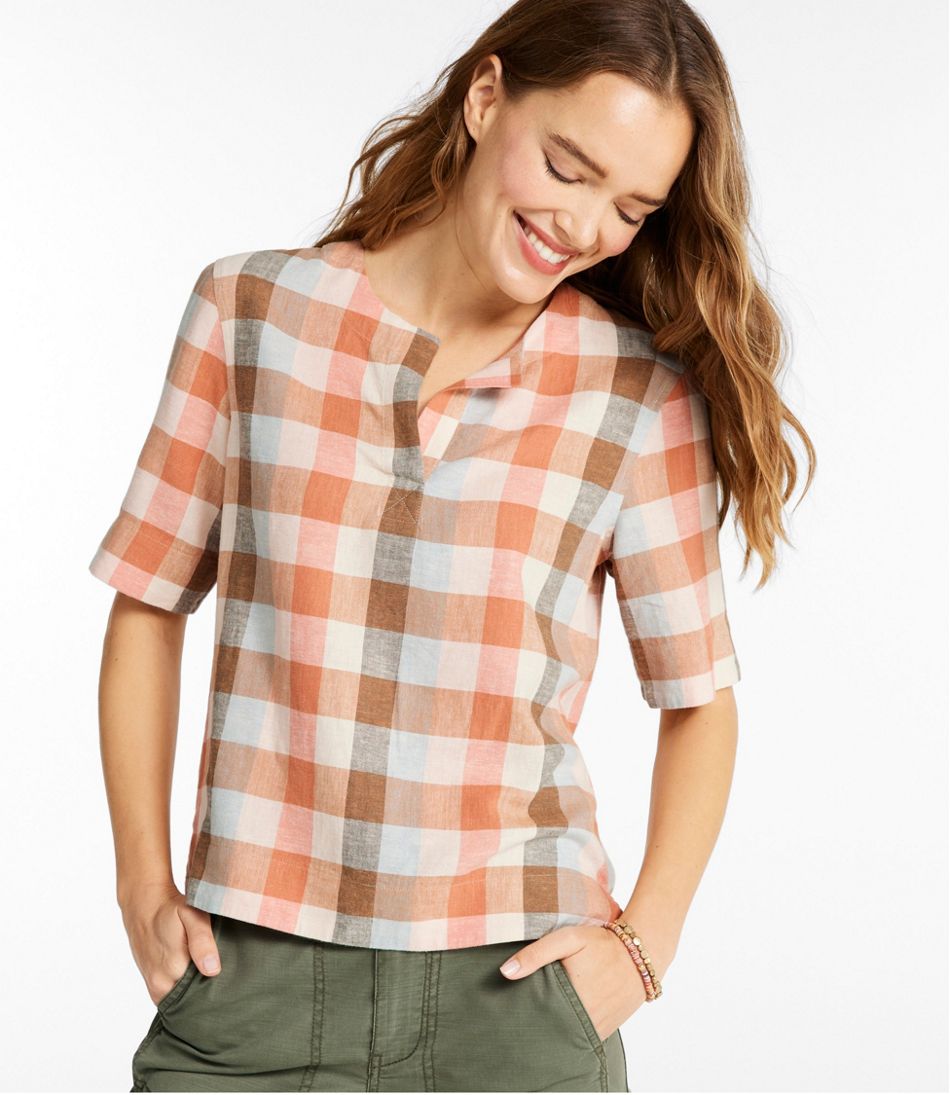 Women's Signature Linen-Blend Splitneck Shirt, Short-Sleeve | L.L.Bean Classic
