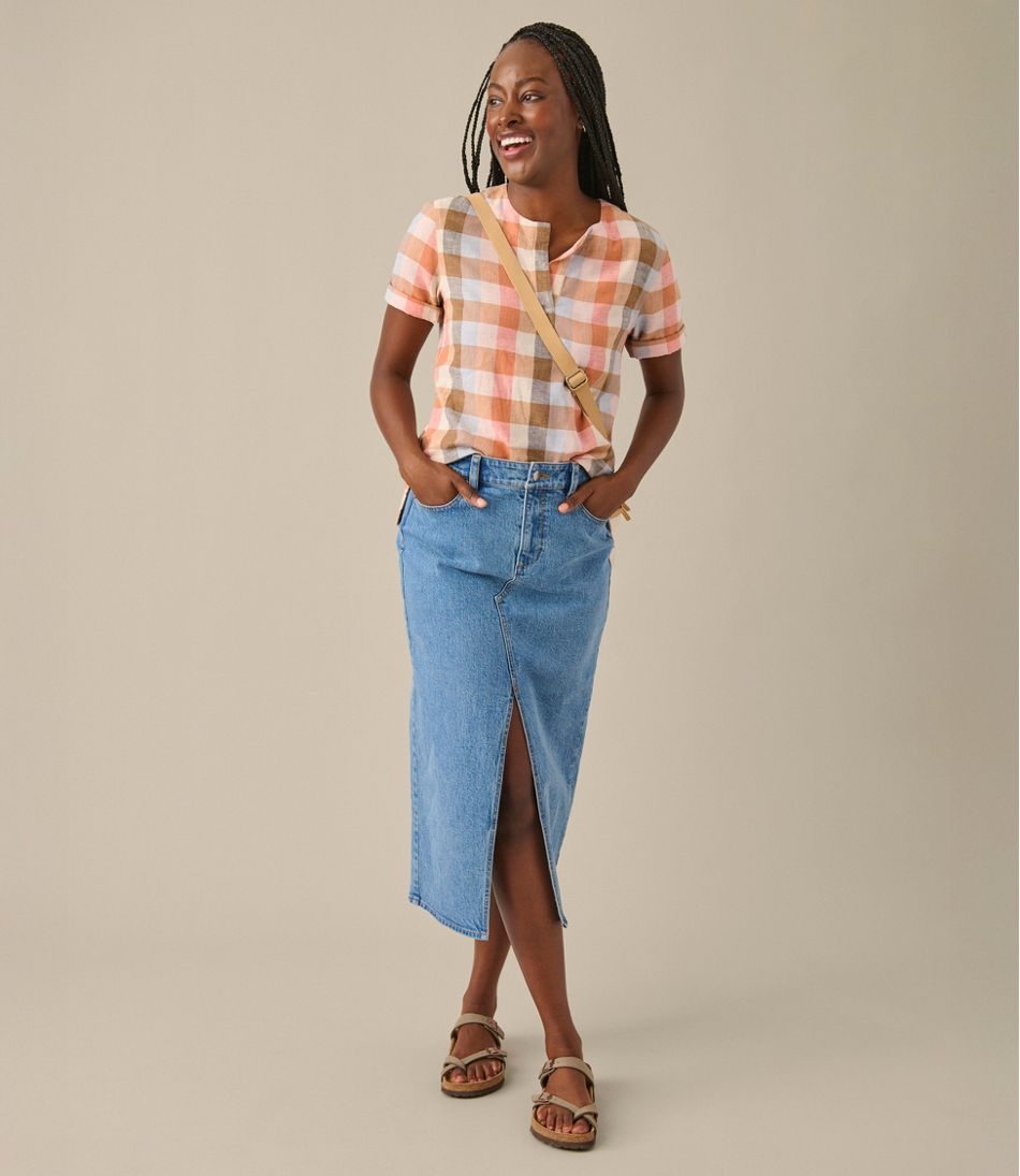 Women's Signature Linen-Blend Splitneck Shirt, Short-Sleeve | L.L.Bean Classic