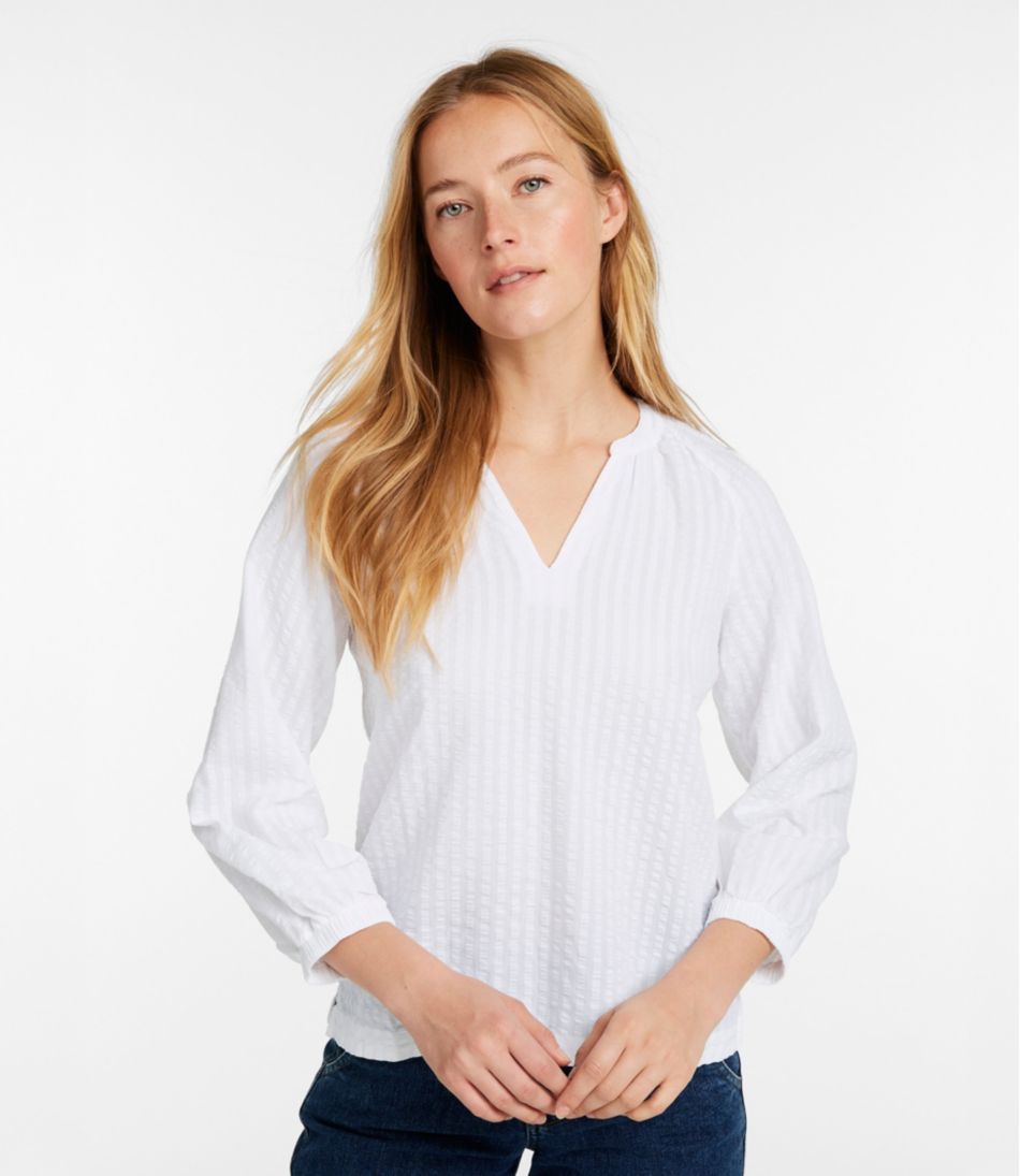 Women's Bean's Seacoast Seersucker Splitneck Shirt | L.L.Bean Latest