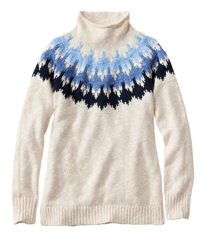 Women's Cotton Ragg Sweater, Funnelneck Pullover Fair Isle | L.L.Bean Recommended