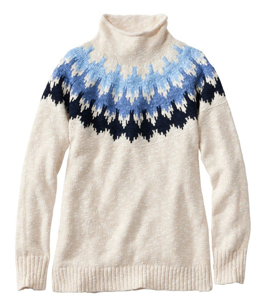 Women's Cotton Ragg Sweater, Funnelneck Pullover Fair Isle | L.L.Bean Recommended