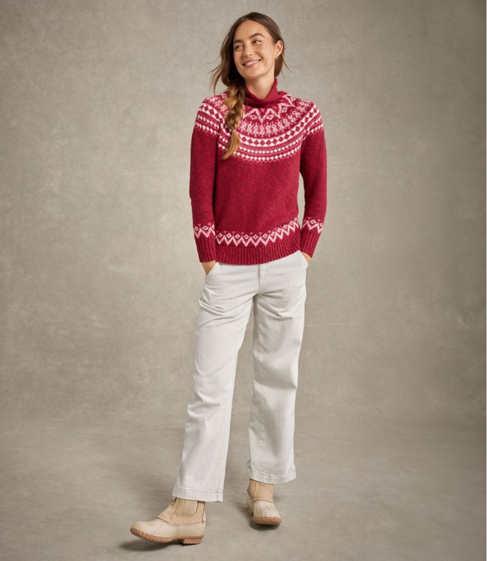Women's Cotton Ragg Sweater, Funnelneck Pullover Fair Isle | L.L.Bean Recommended