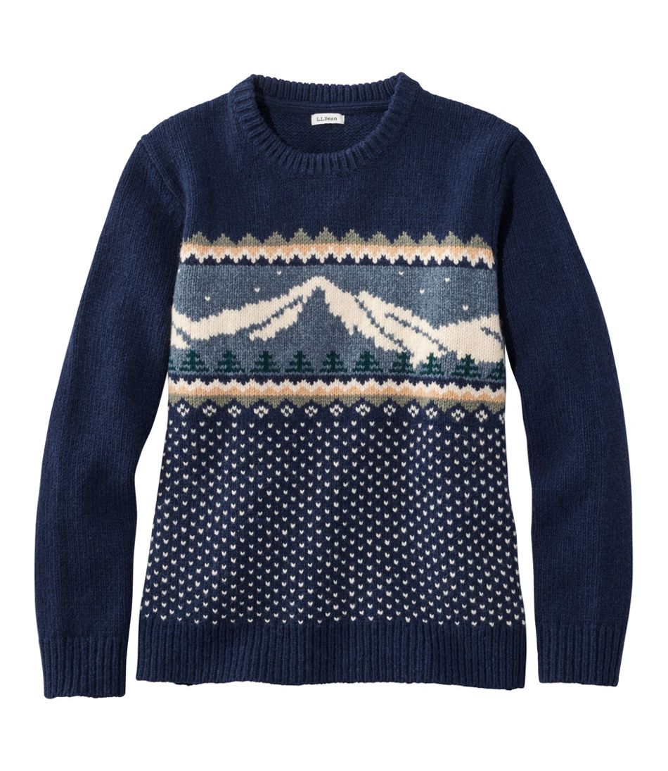 Women's Bean's Classic Ragg Wool Crewneck Intarsia Sweater | L.L.Bean Best Seller