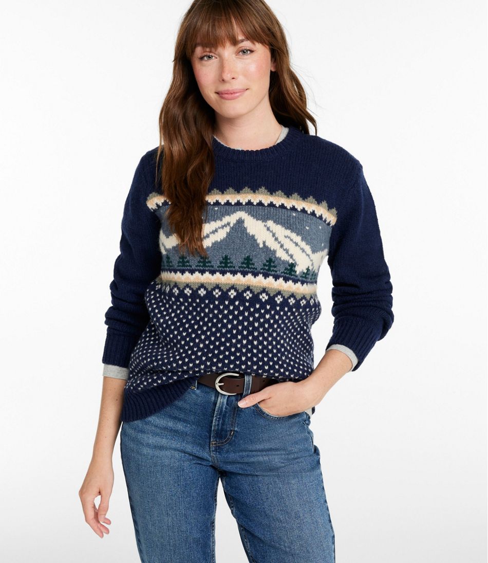Women's Bean's Classic Ragg Wool Crewneck Intarsia Sweater | L.L.Bean Best Seller