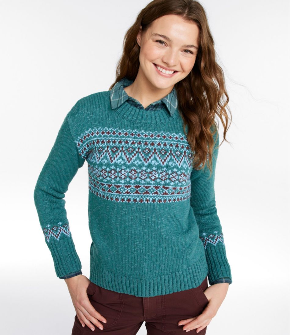 Women's Cotton Ragg Sweater, Crewneck Fair Isle | L.L.Bean Essential