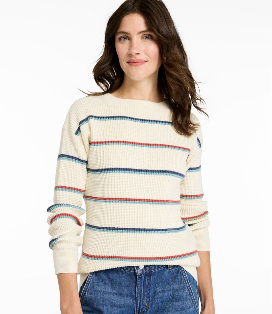 Women's Sunwashed Waffle Sweater, Pullover Stripe | L.L.Bean Great Value