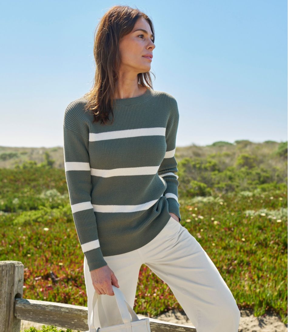 Women's Sunwashed Waffle Sweater, Pullover Stripe | L.L.Bean Great Value