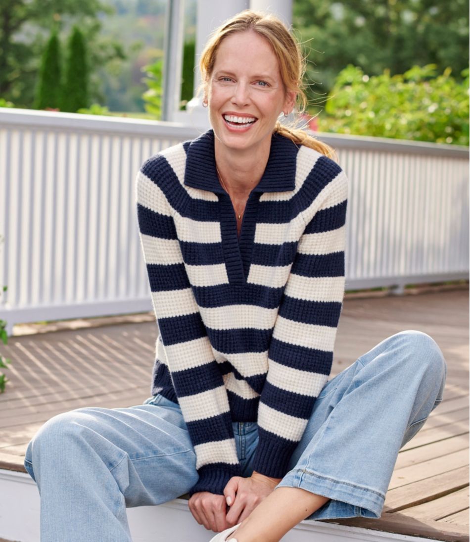 Women's SuperSoft Waffle Sweater, Polo Stripe | L.L.Bean Best Seller