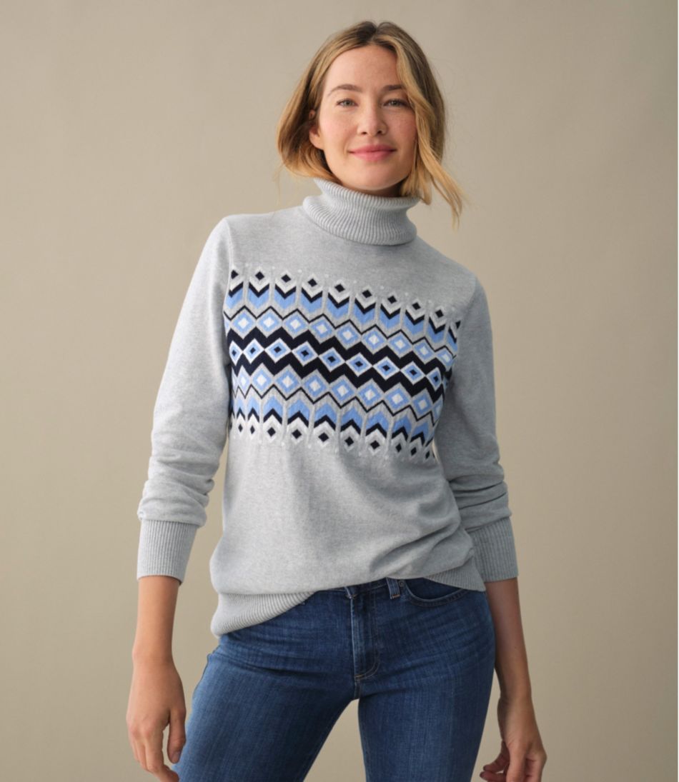 Women's Cotton/Cashmere Sweater, Turtleneck Intarsia | L.L.Bean Recommended