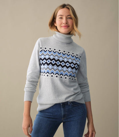 Women's Cotton/Cashmere Sweater, Turtleneck Intarsia | L.L.Bean Recommended
