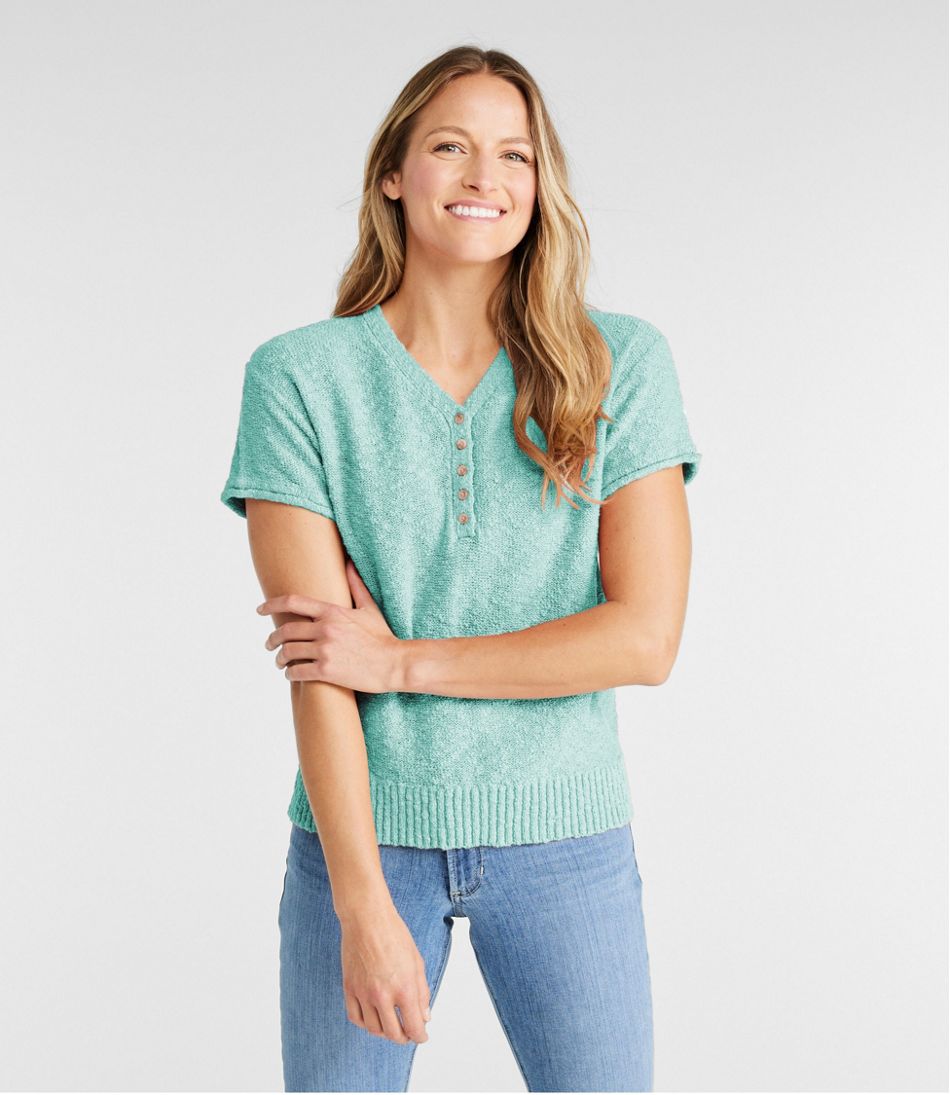Women's Midweight Cotton Slub Sweater, Henley Short-Sleeve | L.L.Bean Great Value
