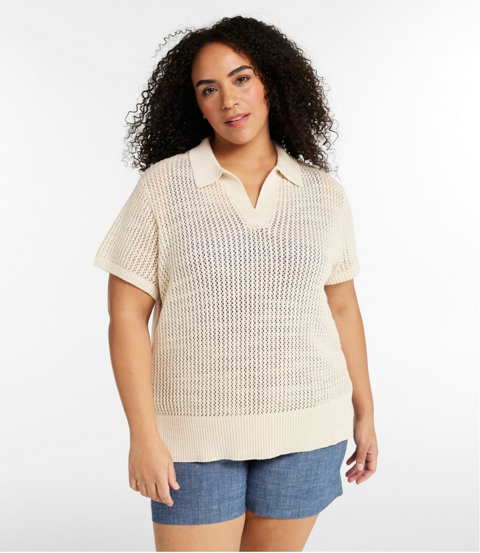 Women's Organic Cotton Slub Pointelle Sweater, Polo | L.L.Bean Latest
