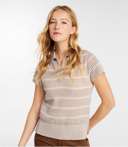 Women's Organic Cotton Slub Pointelle Sweater, Polo | L.L.Bean Featured
